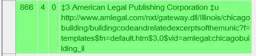 Holding record 866 field containing a URL; field is formatted as an 856 field.
